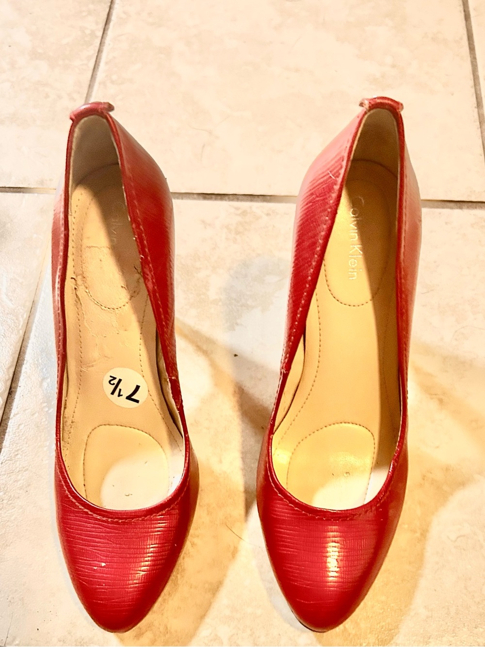 Calvin Klein Red Pointed-Toe Leather Pumps